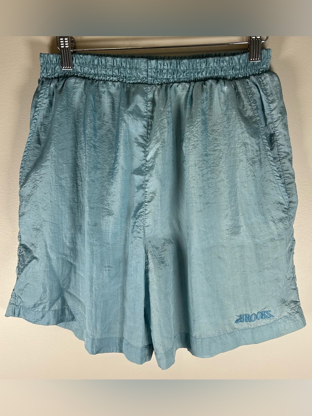 Vintage Brooks Men's Running Shorts Size M Light Blue Nylon Athletic Track Race
